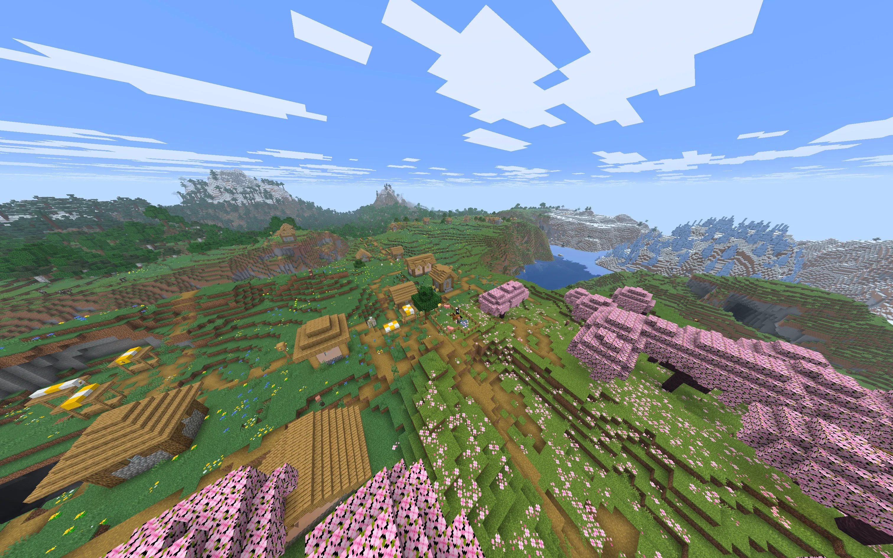 雪山と桜が彩る村の絶景|建築におすすめの神シード