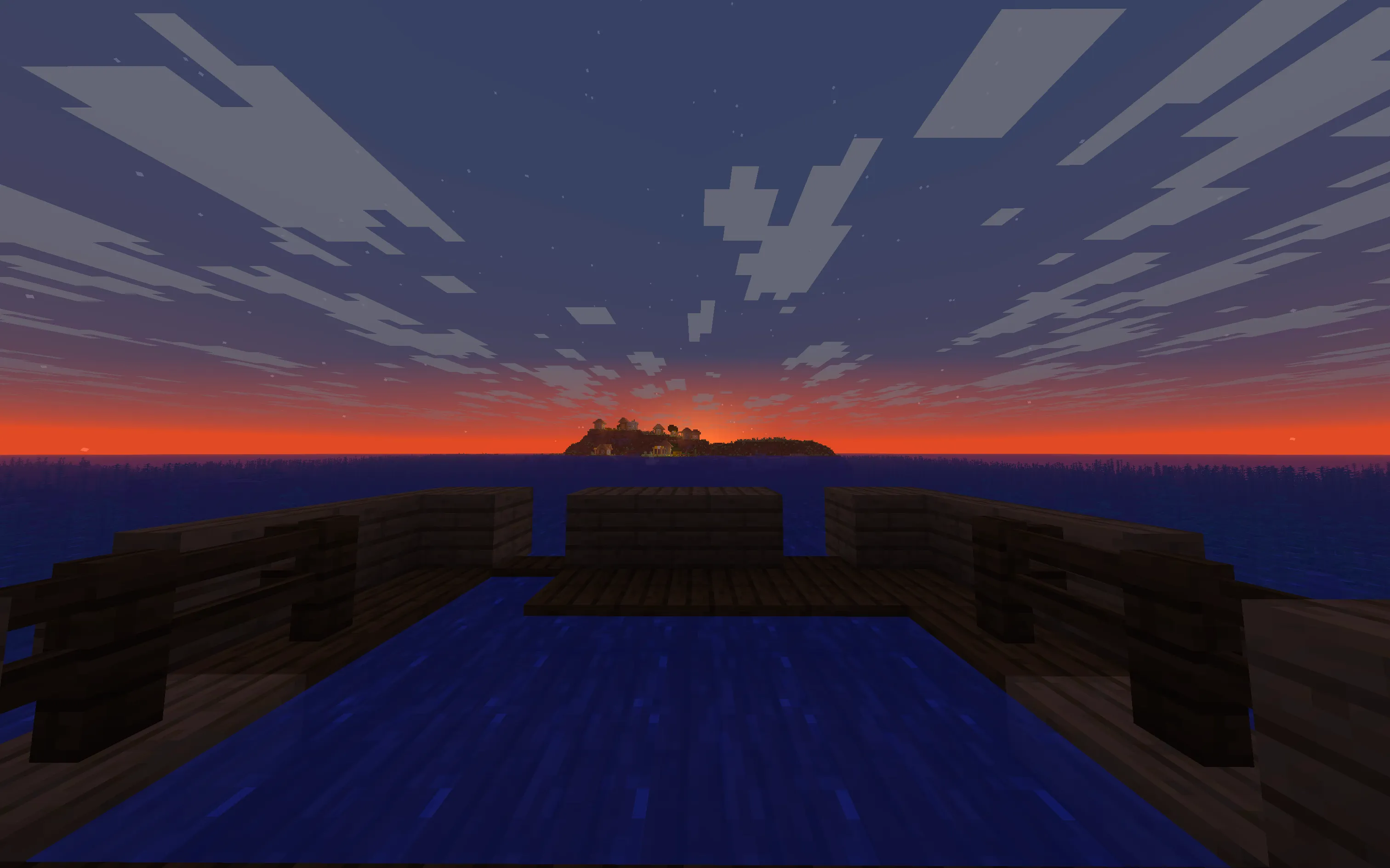 海賊の街として復興できる孤島村の夕焼け|サバイバルに最適な神シード