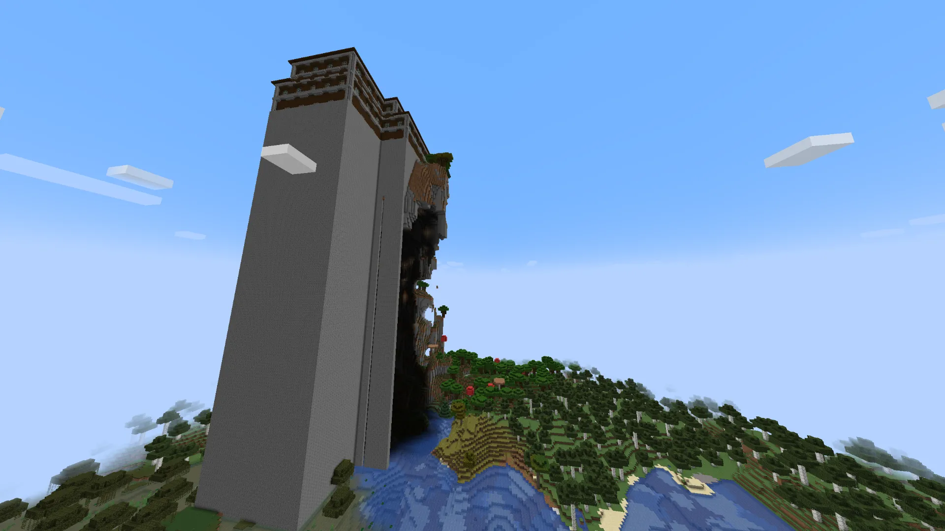 ダークオークの森から伸びる超高層洋館の様子|サバイバルに最適な神シード