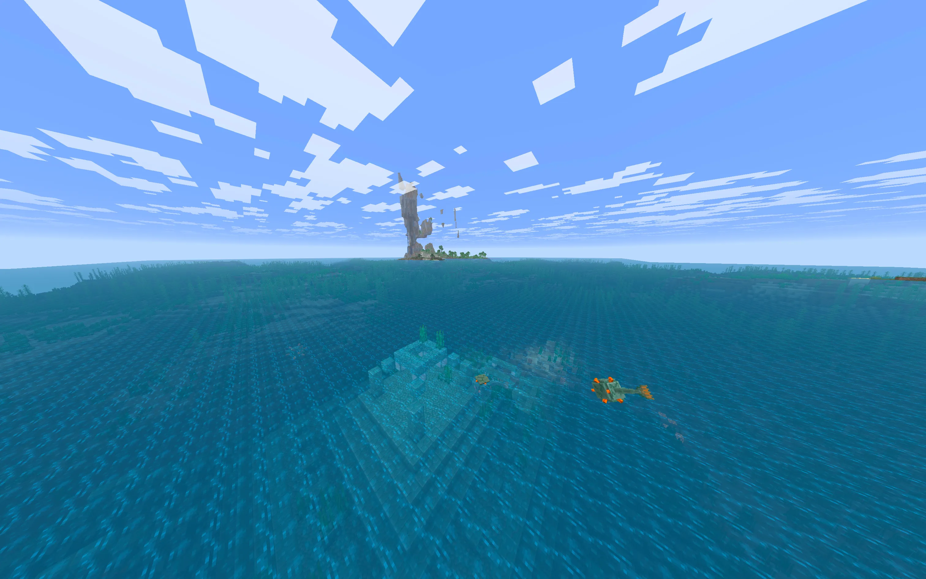 高低差が激しく建築難易度の高いユニークな孤島と海底神殿の絶景