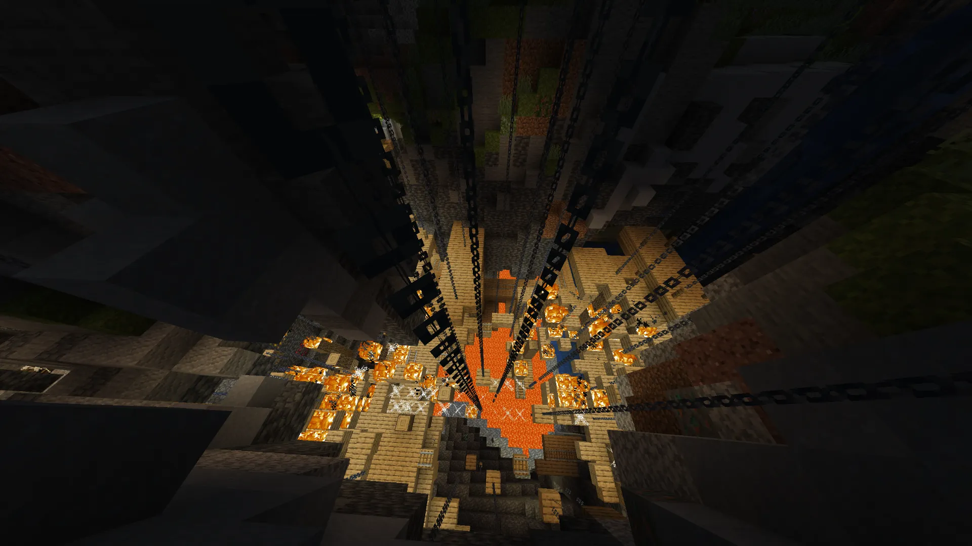 チェーンが吊り下がる深い渓谷の廃坑|サバイバルにおすすめの神シード