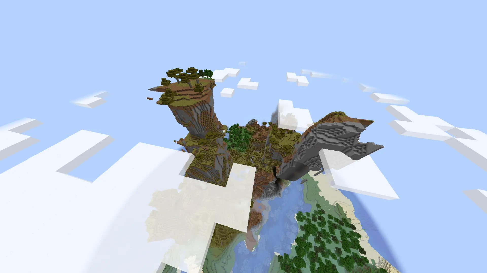 ツインタワーのような巨大な崖と空中庭園|神シード