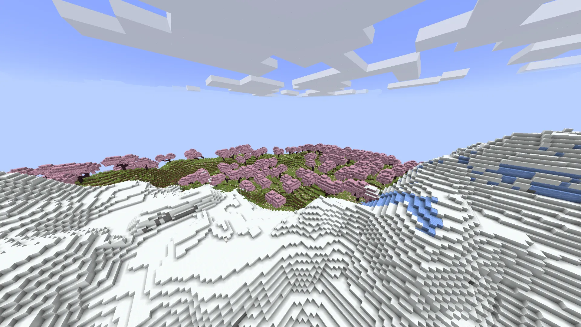 雪山を越えて広がる桜バイオームの絶景|おすすめ神シード