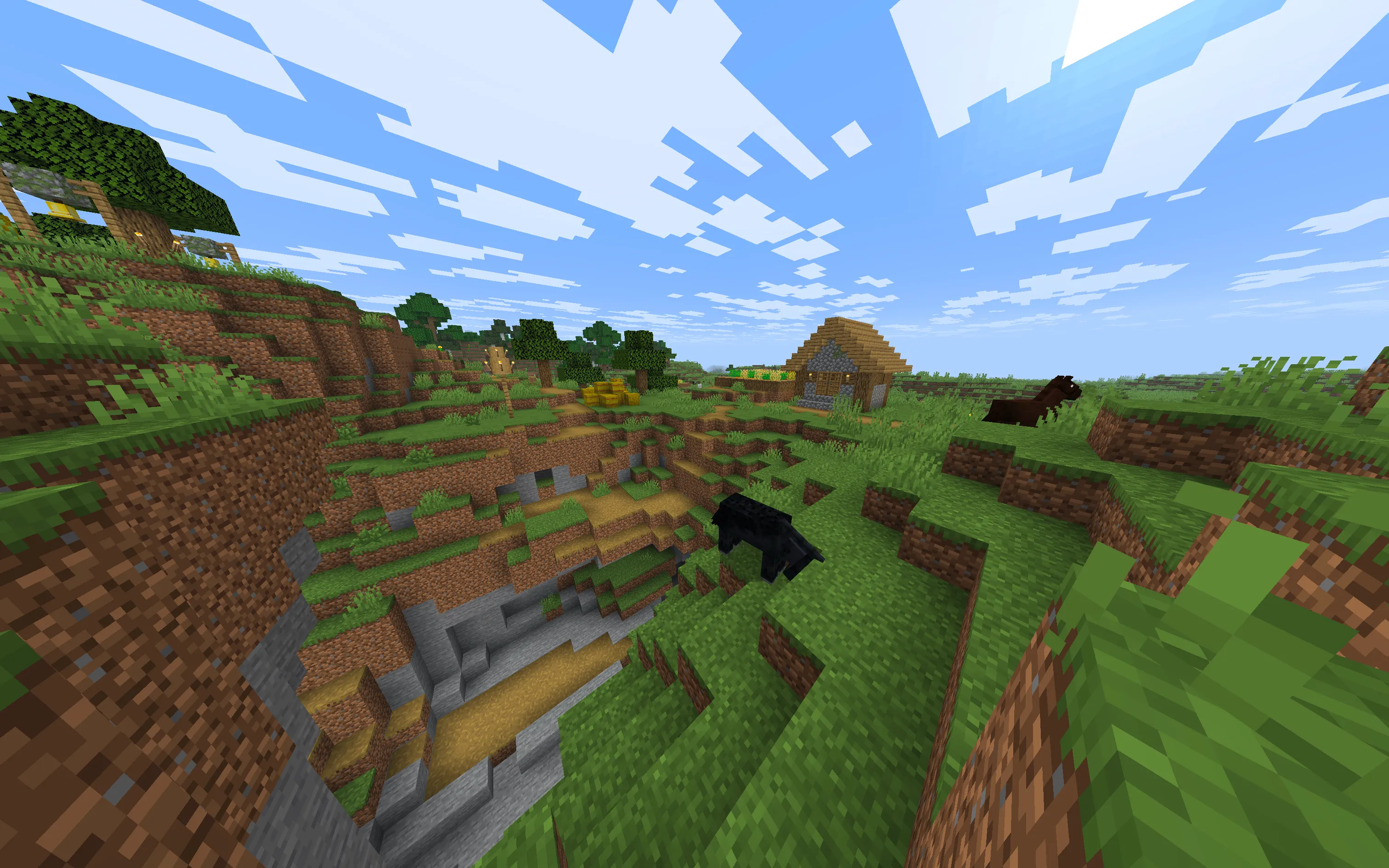 アイアンゴーレムと馬が集まる平原の村|初心者におすすめ