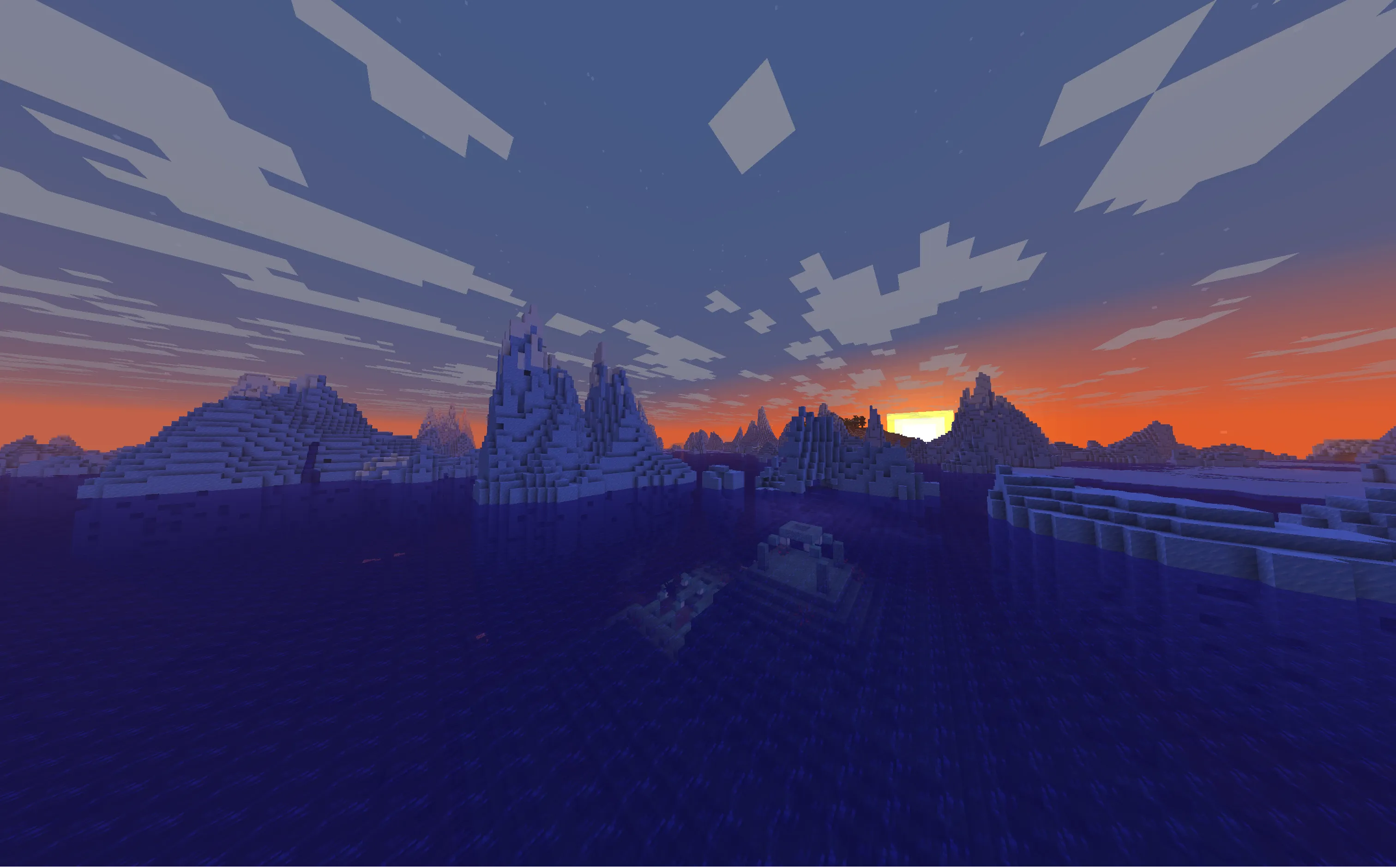 氷の海に沈む2つの海底神殿と神秘的な構造物