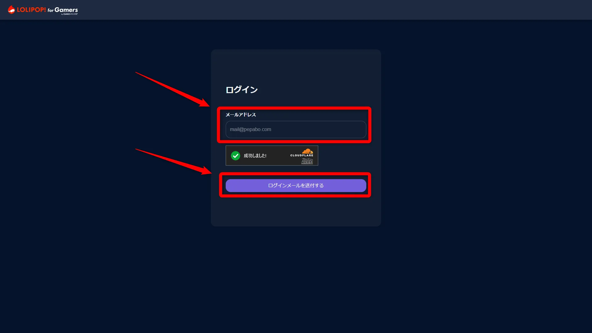 レンタルサーバー_STEP2_「ログインメールを送付する」