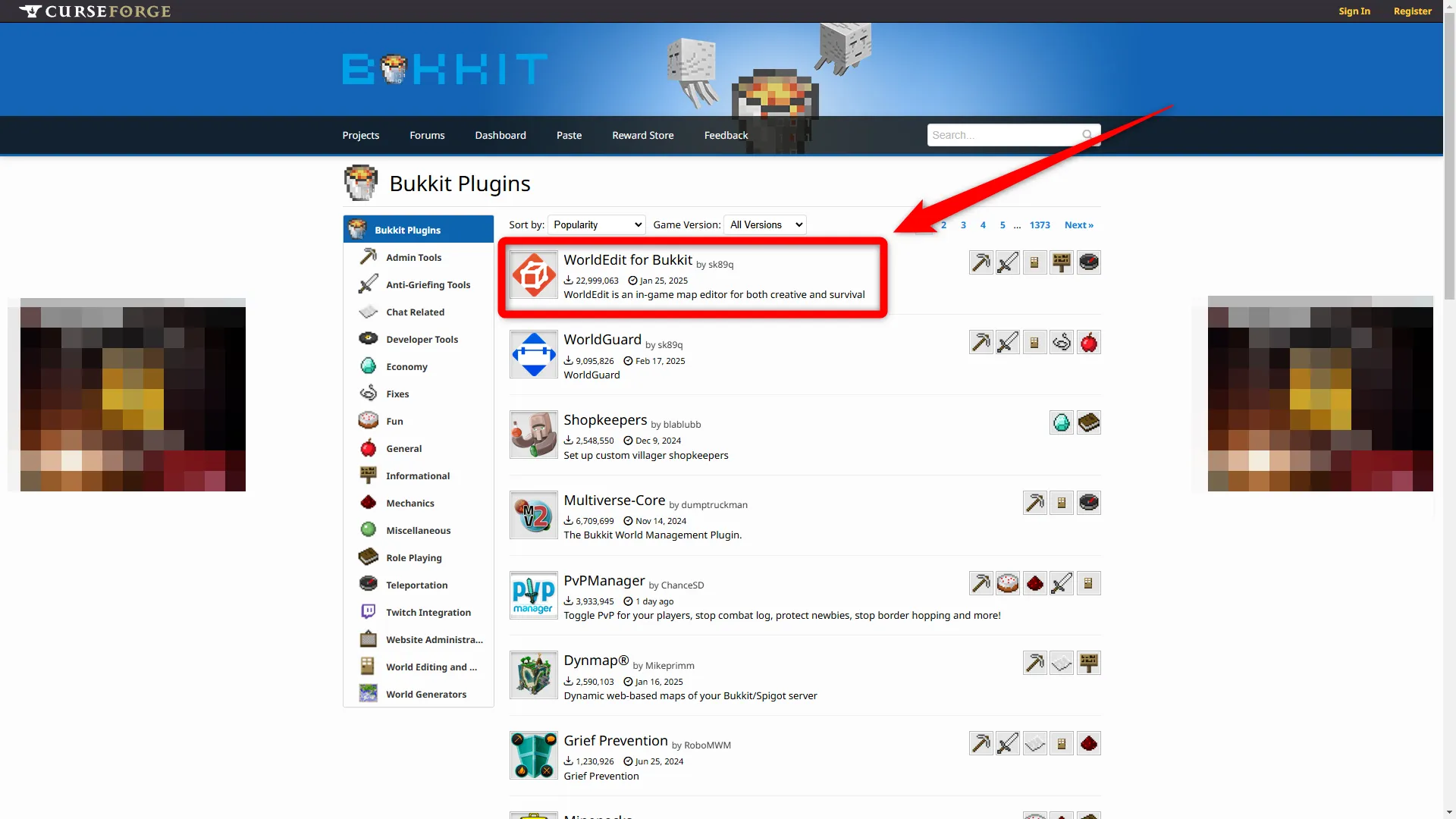 Mohist立て方_入れ方_プラグインDL_「WorldEdit for Bukkit」を選択