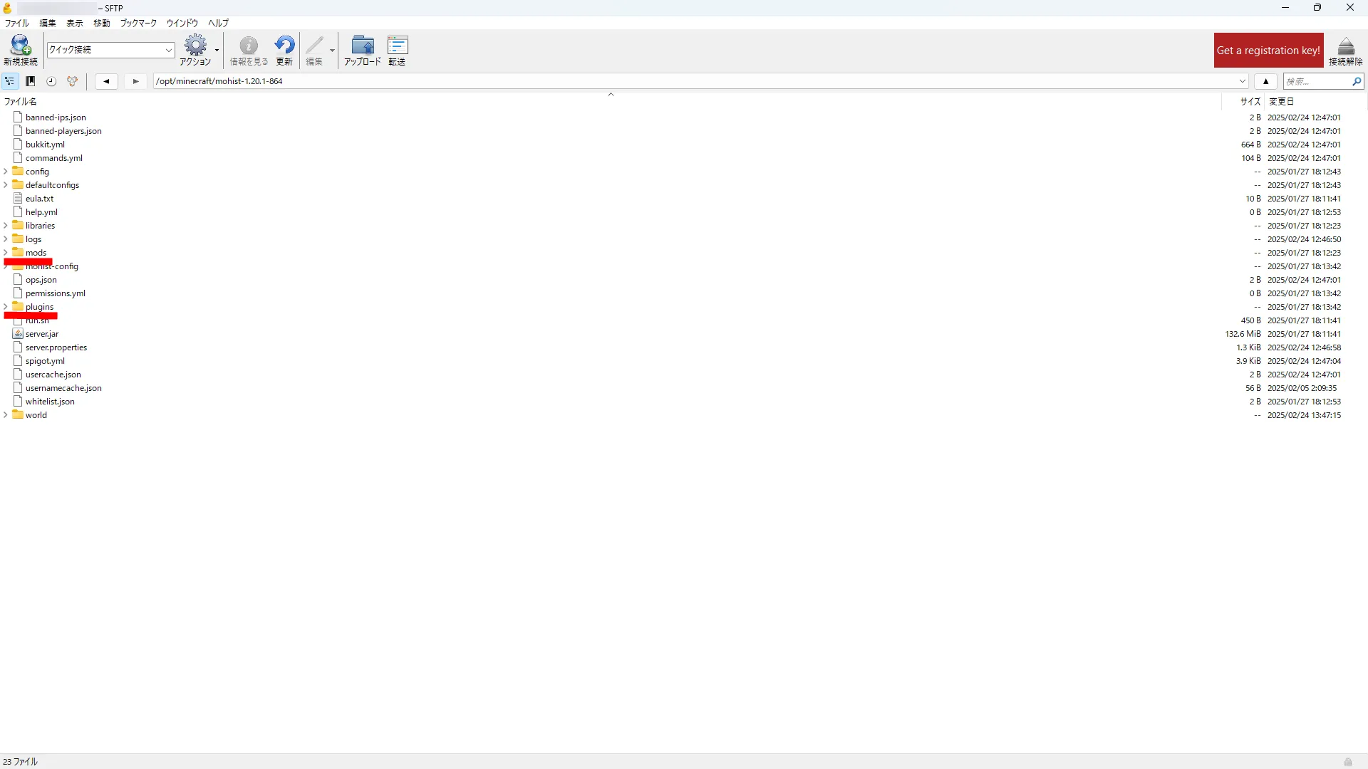 Mohist立て方_入れ方_レンサバ_「plugins」フォルダにプラグインを格納