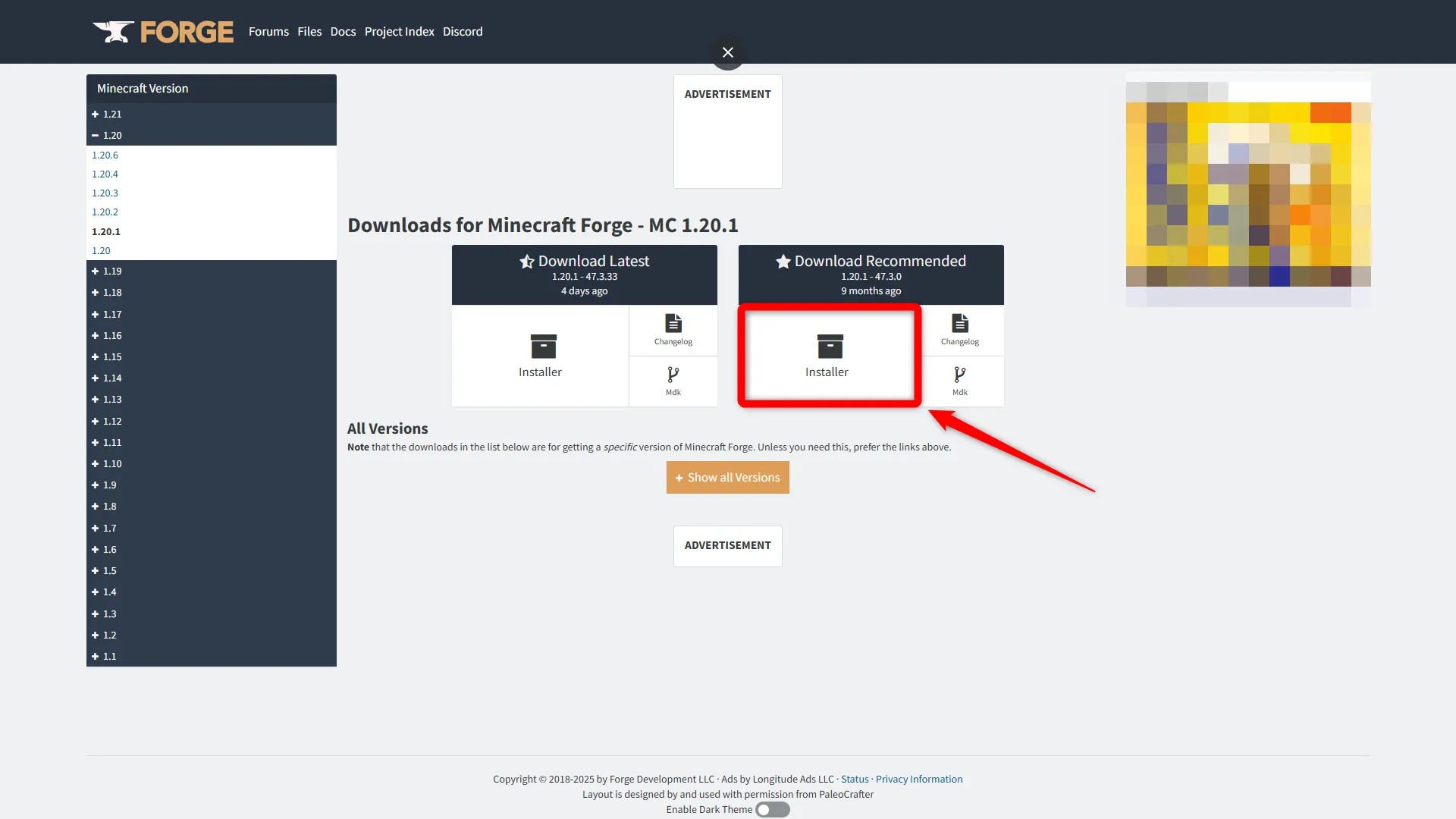 Mohist接続_STEP1_「Installer」を選択