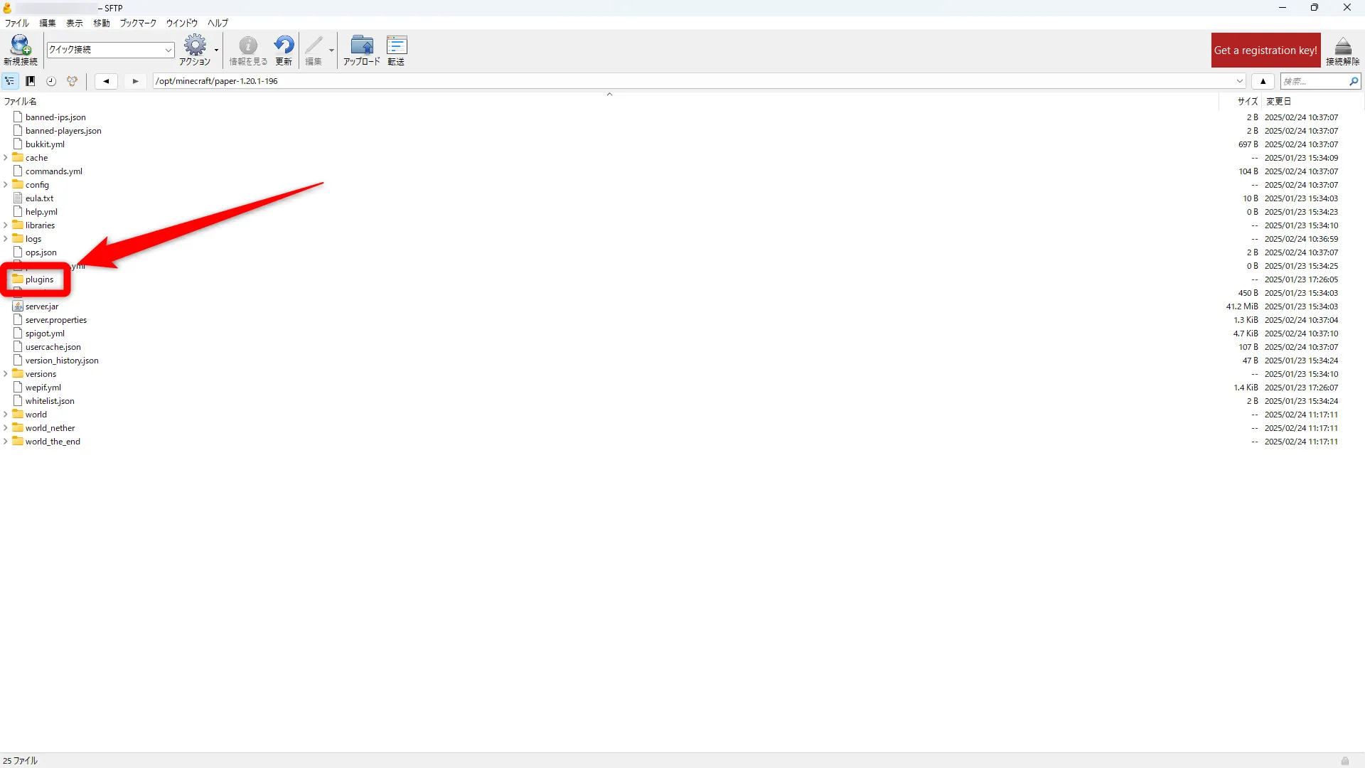 プラグイン導入_レンサバ_STEP2_「plugins」フォルダを開く