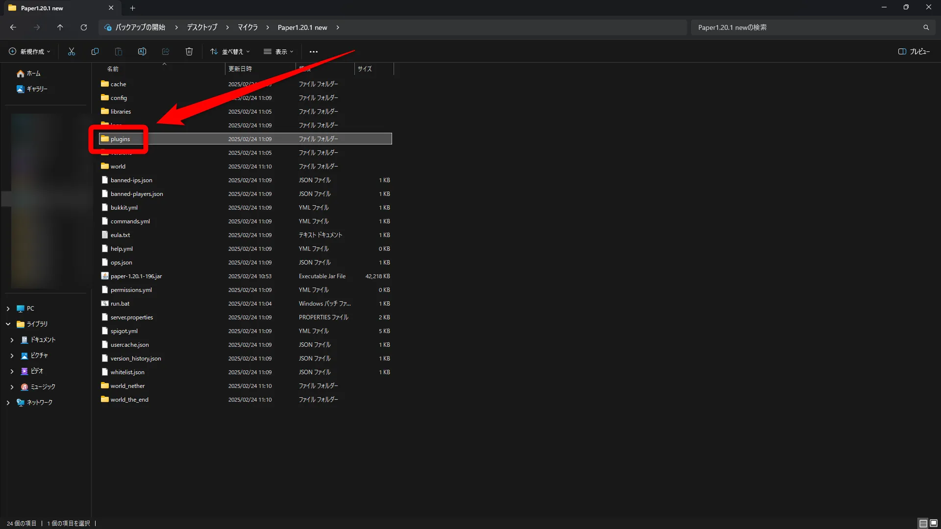 プラグイン導入_自身のPC_「plugins」フォルダを開く